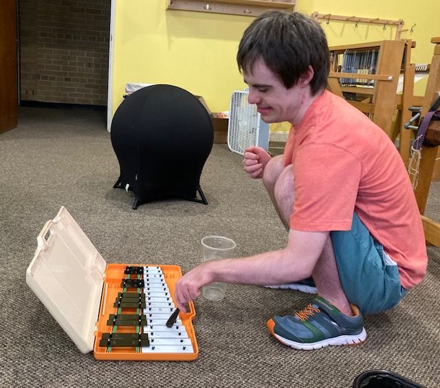 A client plays the xylophone